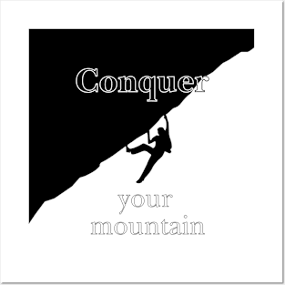 Black and White Mountaineer Climbing the Mountain Posters and Art